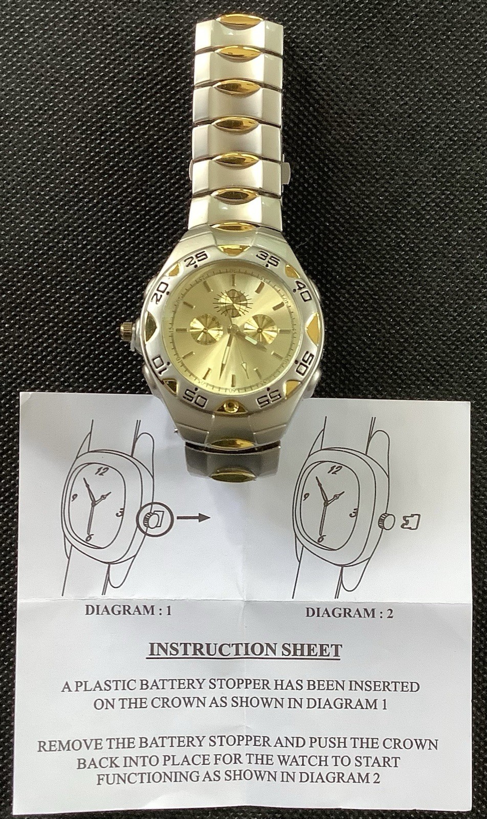 Men’s Wristwatch, Silver & Gold Color, Large Round Face, Multiple Dials, New