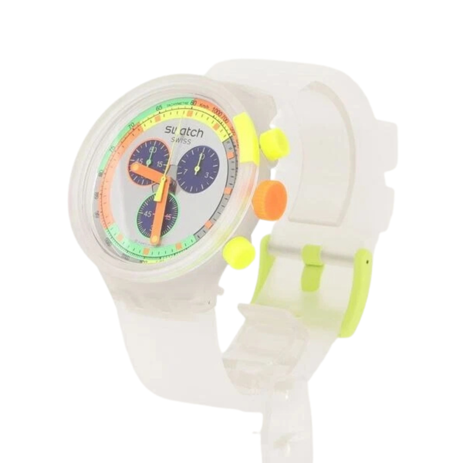 Swatch SB02K100, Big Bold Chrono 47mm Neon Jelly Quartz Watch, White Band