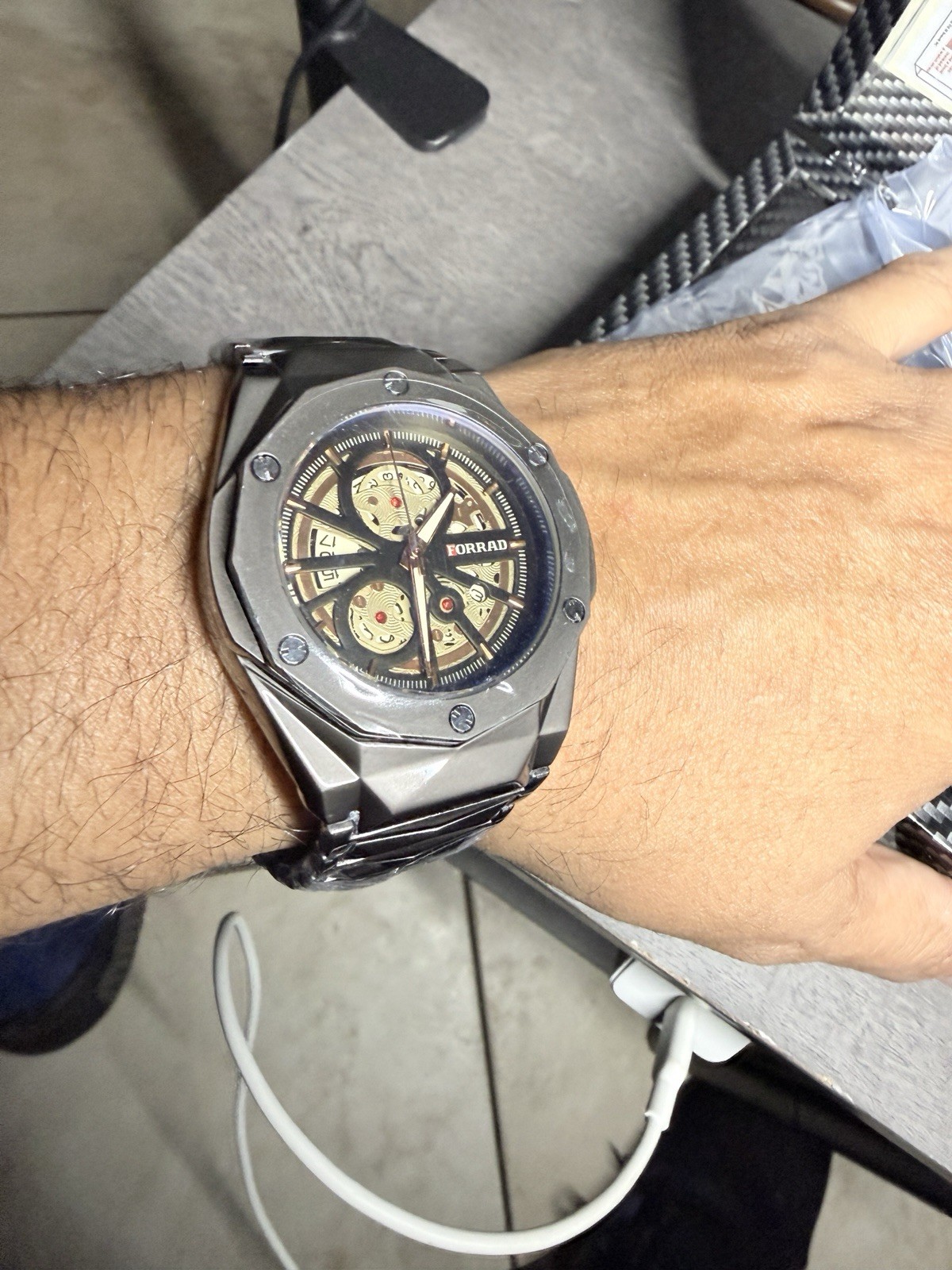 FORRAD Automatic Skeleton Black Stainless Steel 44-47.9mm Wristwatch Box
