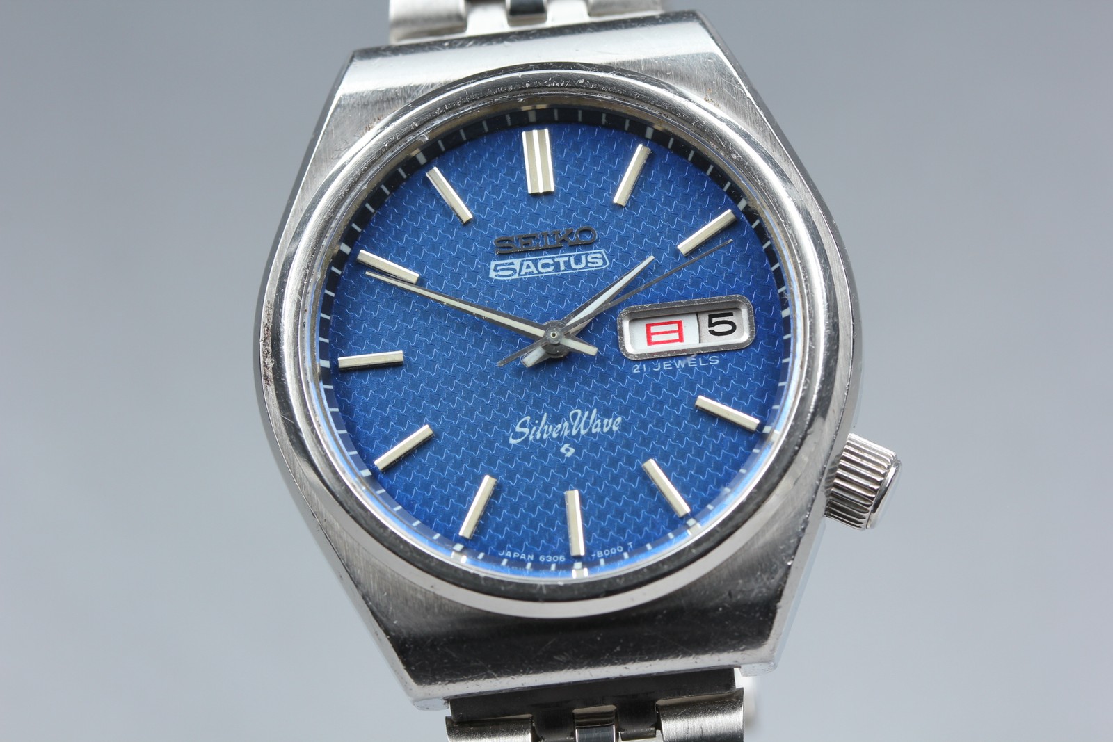 Vintage 1976 JDM ‘Kanji’ Seiko 5 Actus Silver Wave 6306-8010 AT Watch From JAPAN