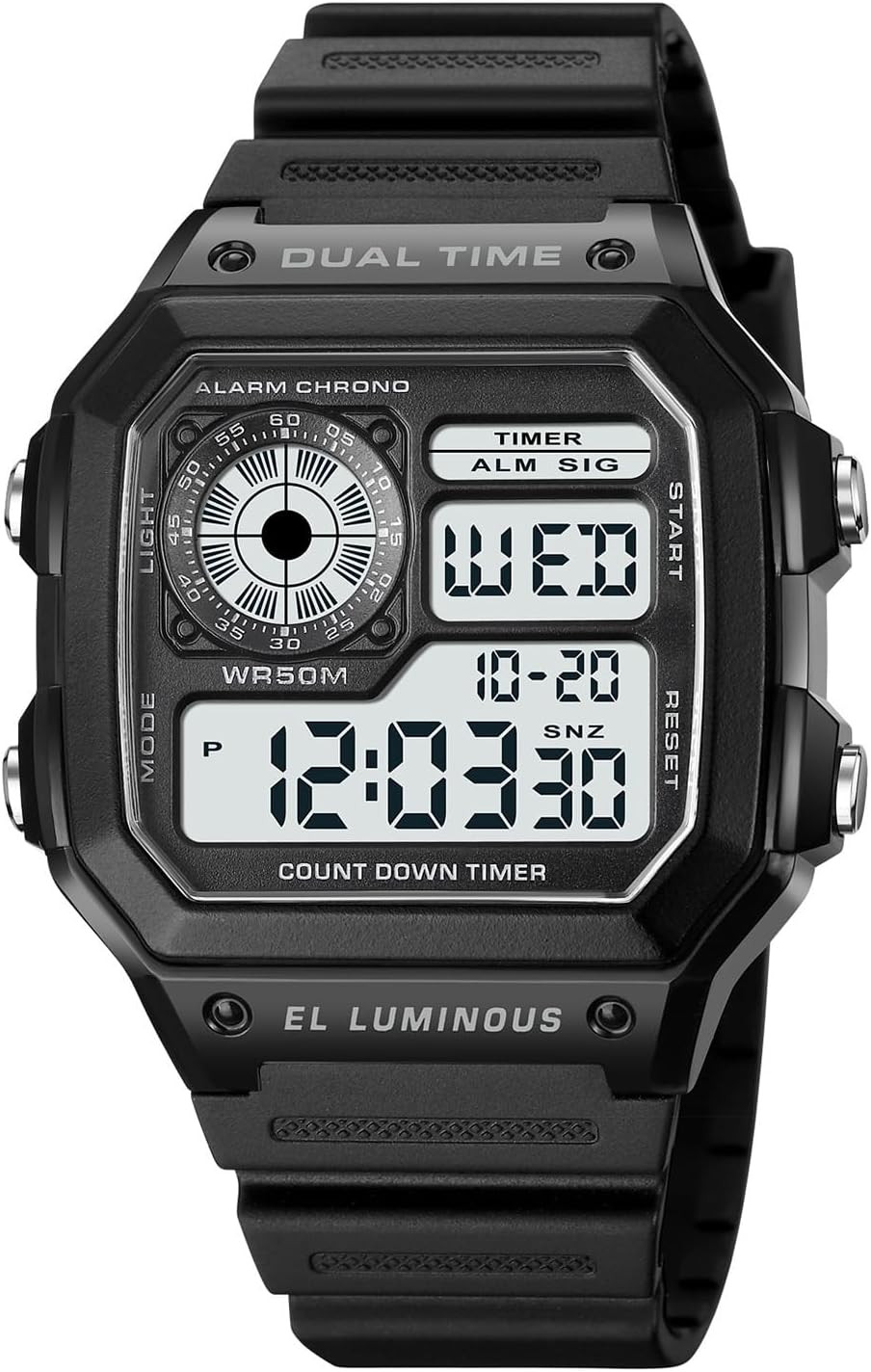 Men’S Digital Multi-Function Watches Dual Time Alarm Stopwatch Countdown Backlig