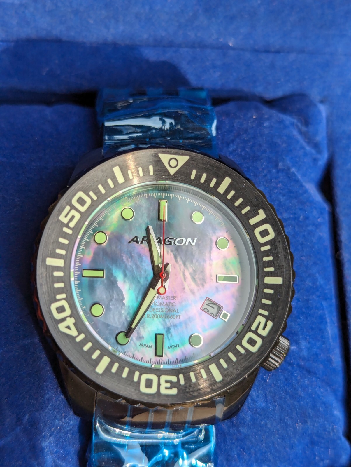 ARAGON DIVEMASTER EVO IP Black 45mm Automatic Platinum MOP NH35 24 Jewels