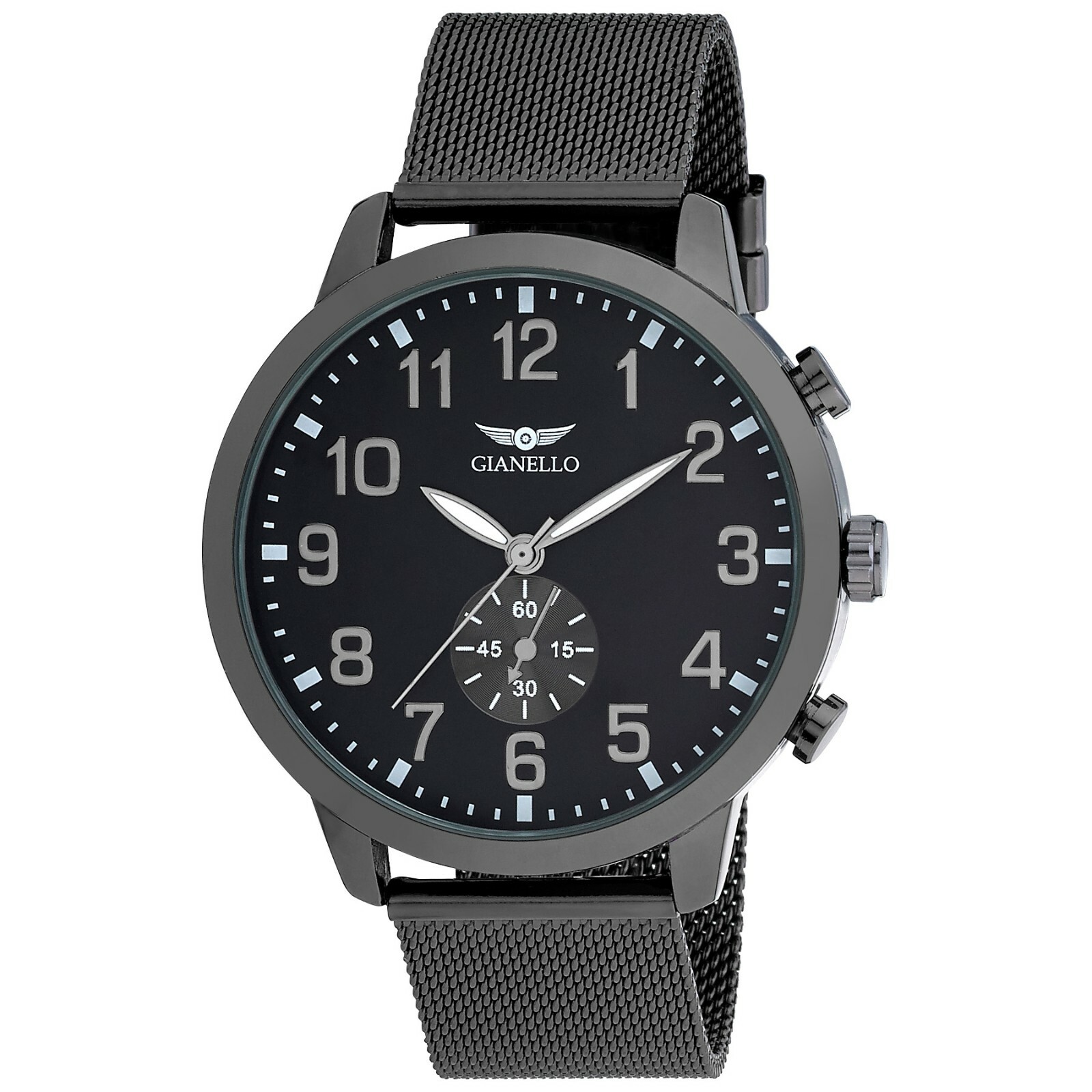 Gianello Mens Large Number Faux Subdial 48mm Mesh Watch