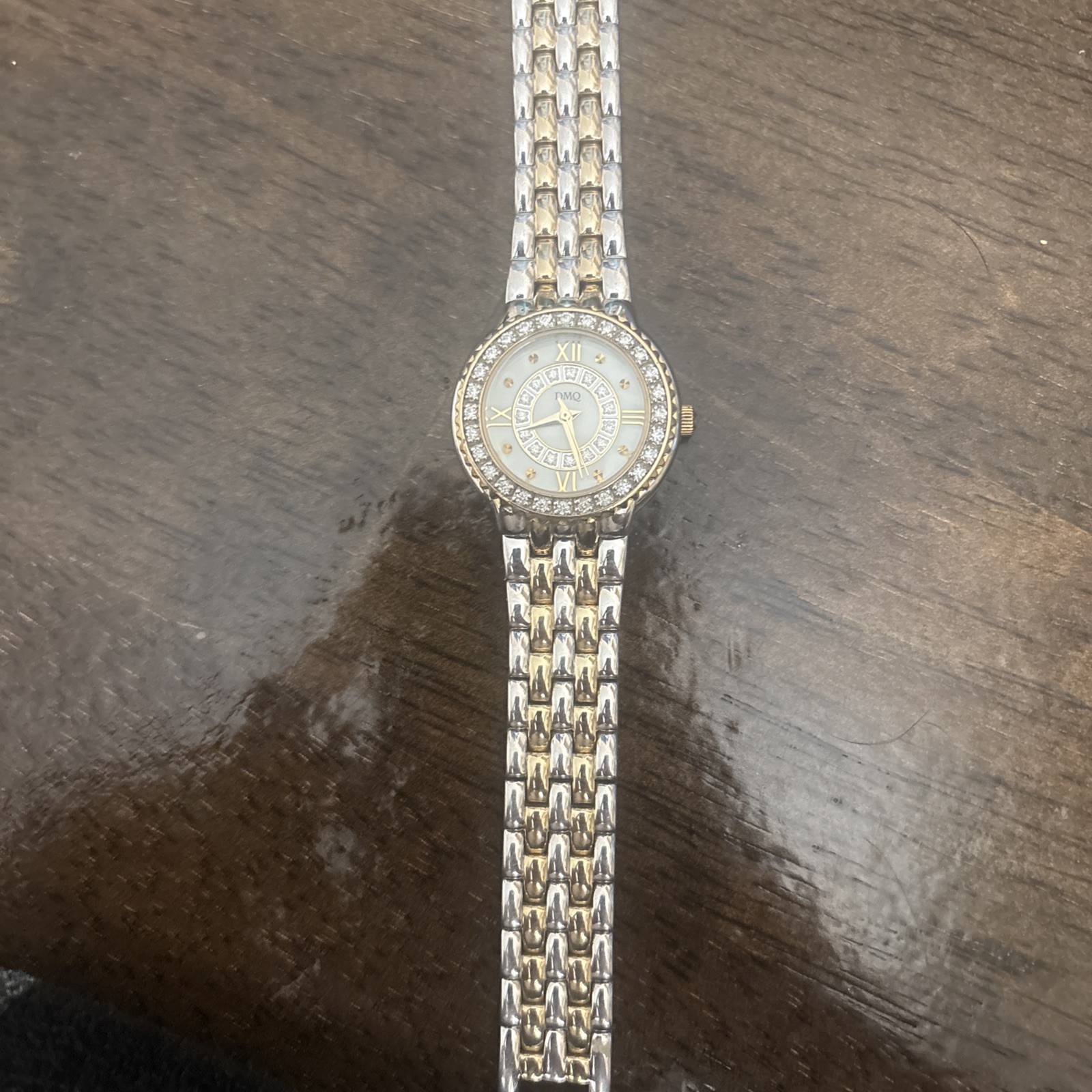 DMQ Diamonique Ladies Watch Two Tone Stainless Steel Cz Studded Bezel Face Japan