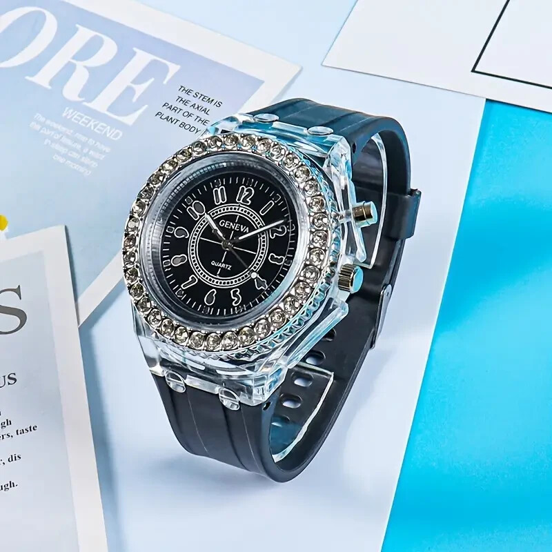 Black Glowing Watch Transparent Luminous Function Quartz Watch Fashion Gift New