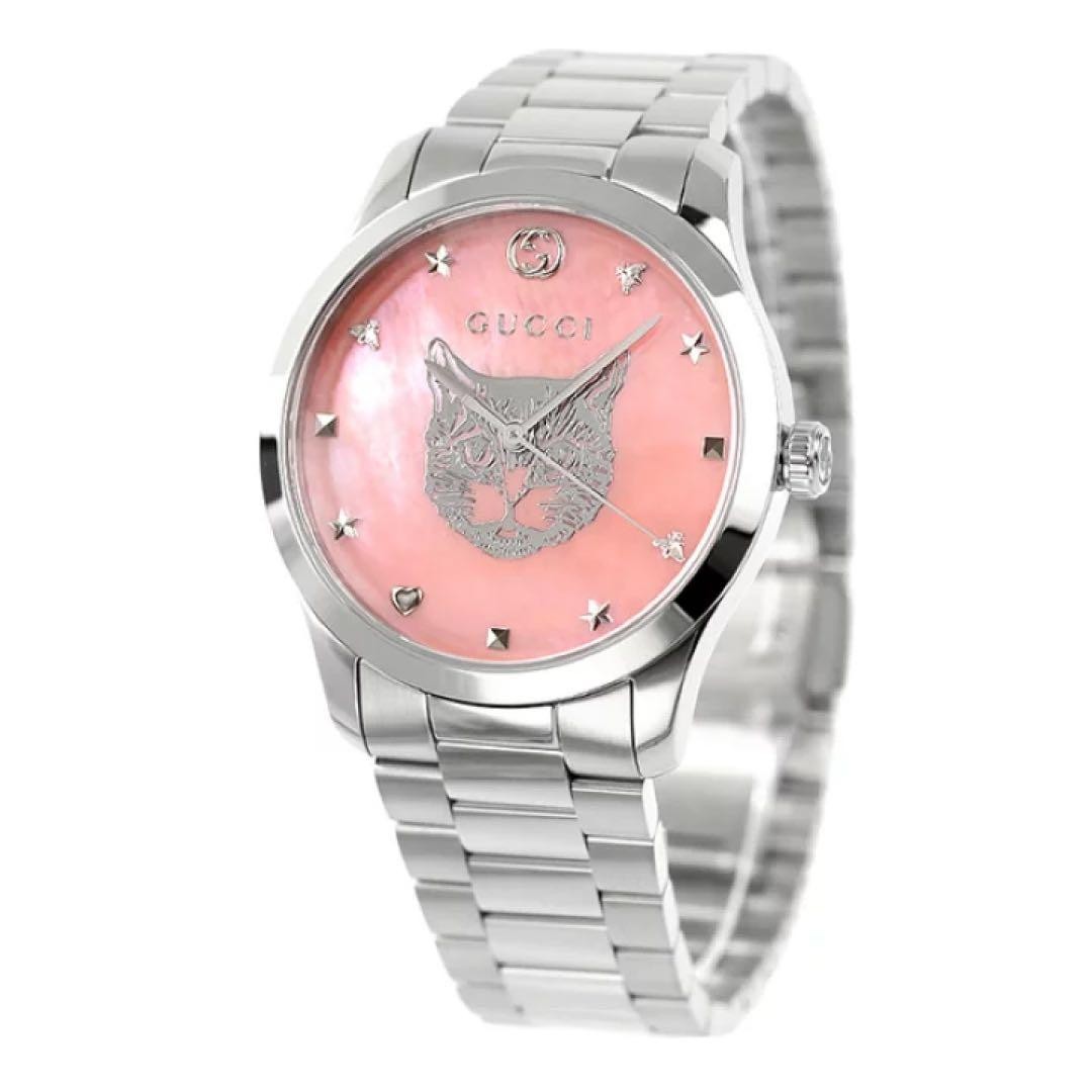 Gucci G Timeless Pink Shell Cat Wristwatch Unisex Collectible Timepiece