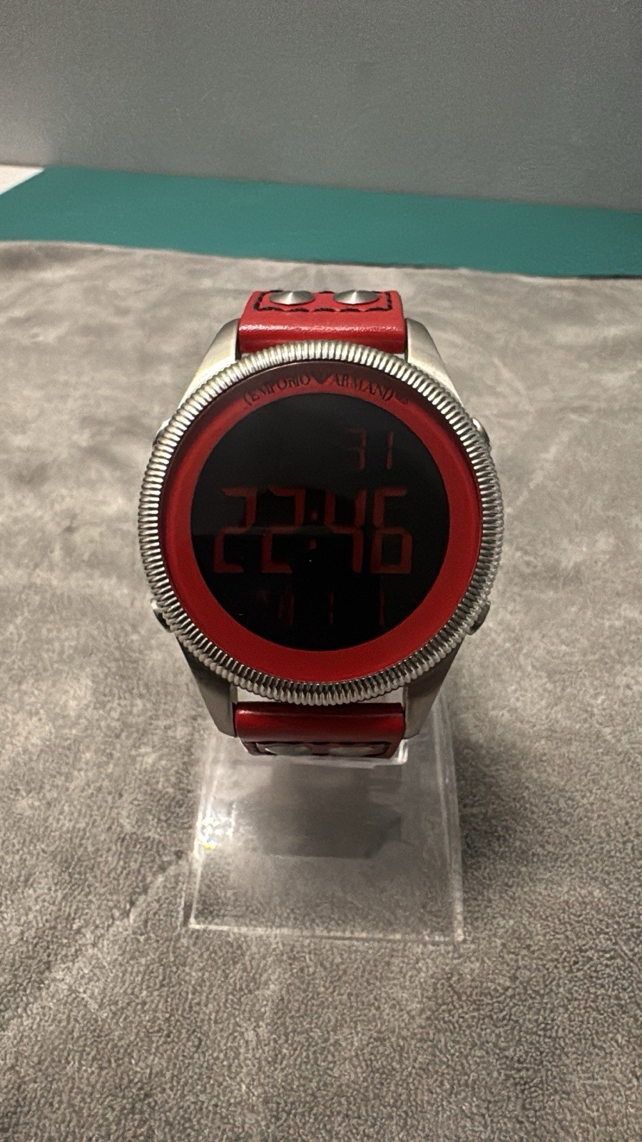 Emporio Armani (PRODUCT)RED Digital Watch AR-0538 Red Leather Strap – Working