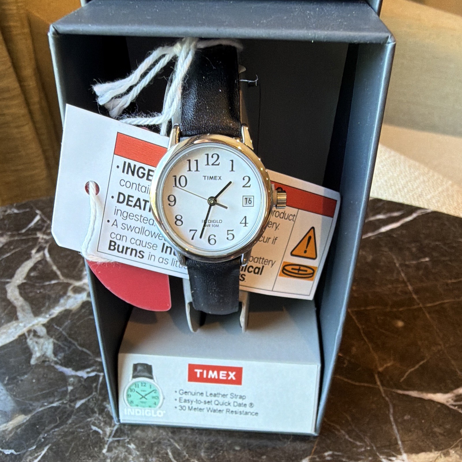 Timex Indiglo Women’s Black Leather Strap 30 M White Face With Date