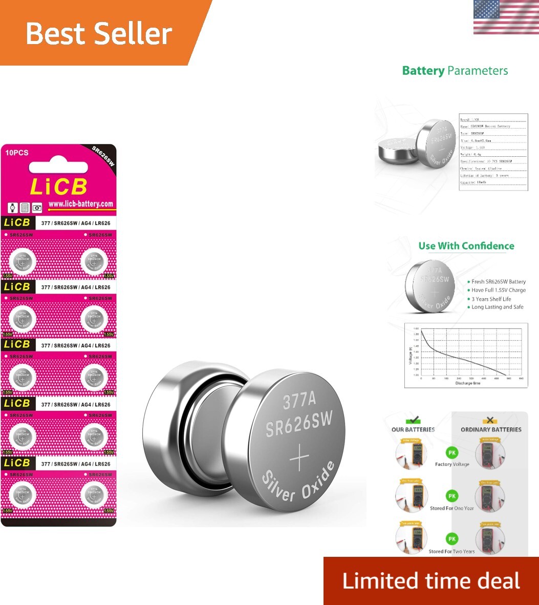 10 PCS 377 Button Cell Batteries – Leak-Proof & Compatible with Various Gadgets