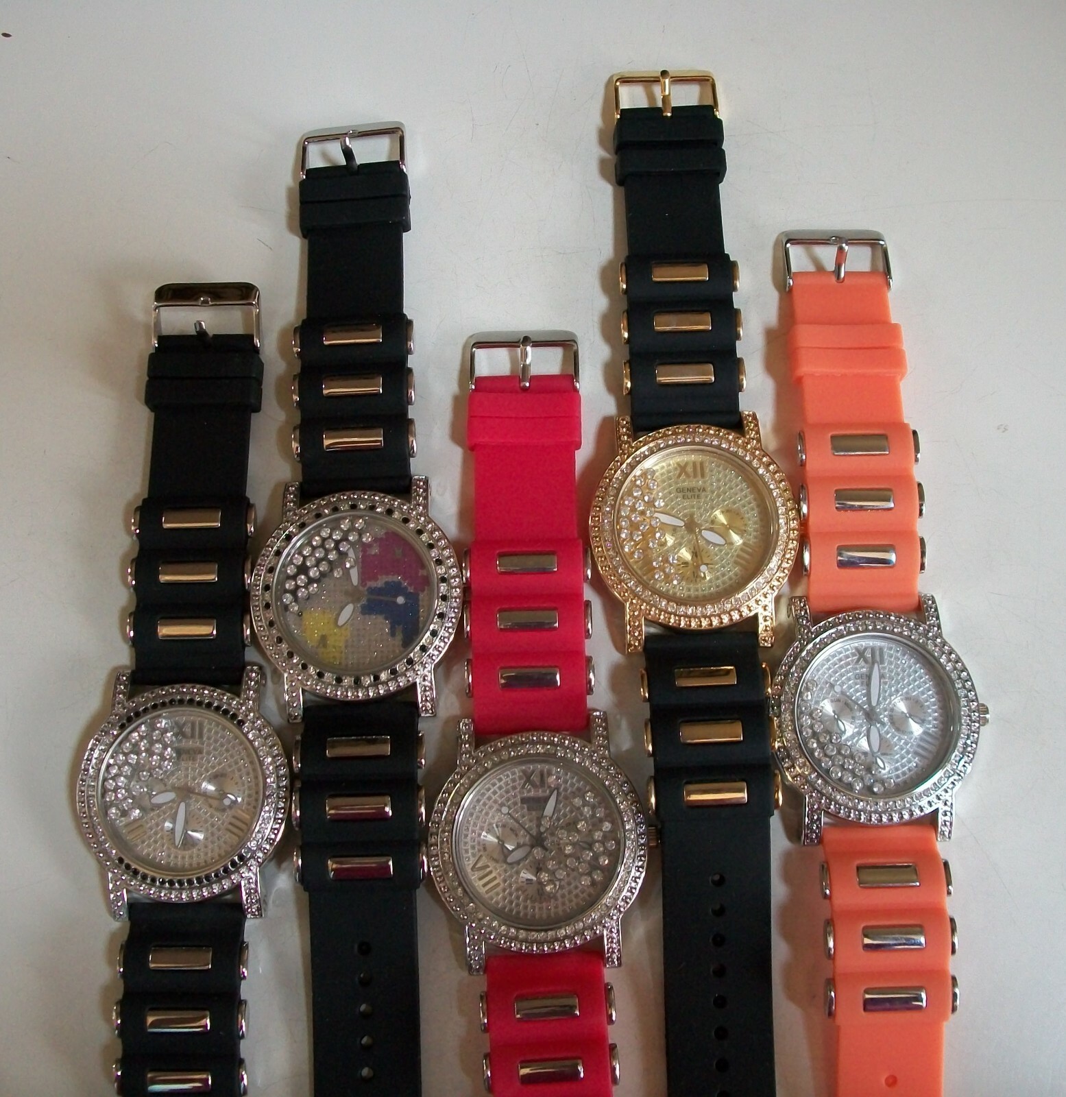 Men Plain,Map Dial Stone Red, Orange & Black Silicone Band Fashion Hip Hop Watch
