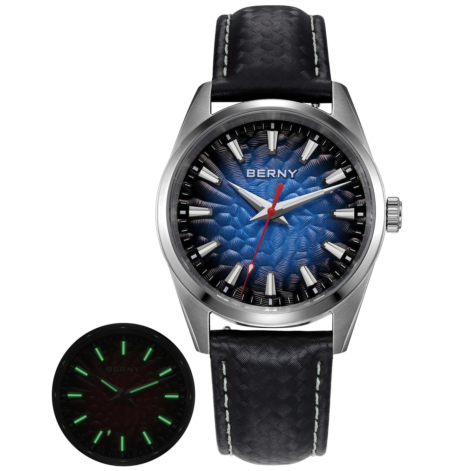 38MM BERNY Quartz Watch Men’s Luxury Sapphire 100M Waterproof Leather Gift NEW