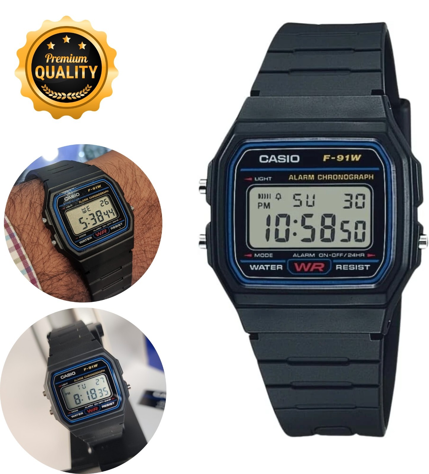 Casio Men’s Watch Classic Alarm Chrono Digital Dial Black Resin Strap F91W-1