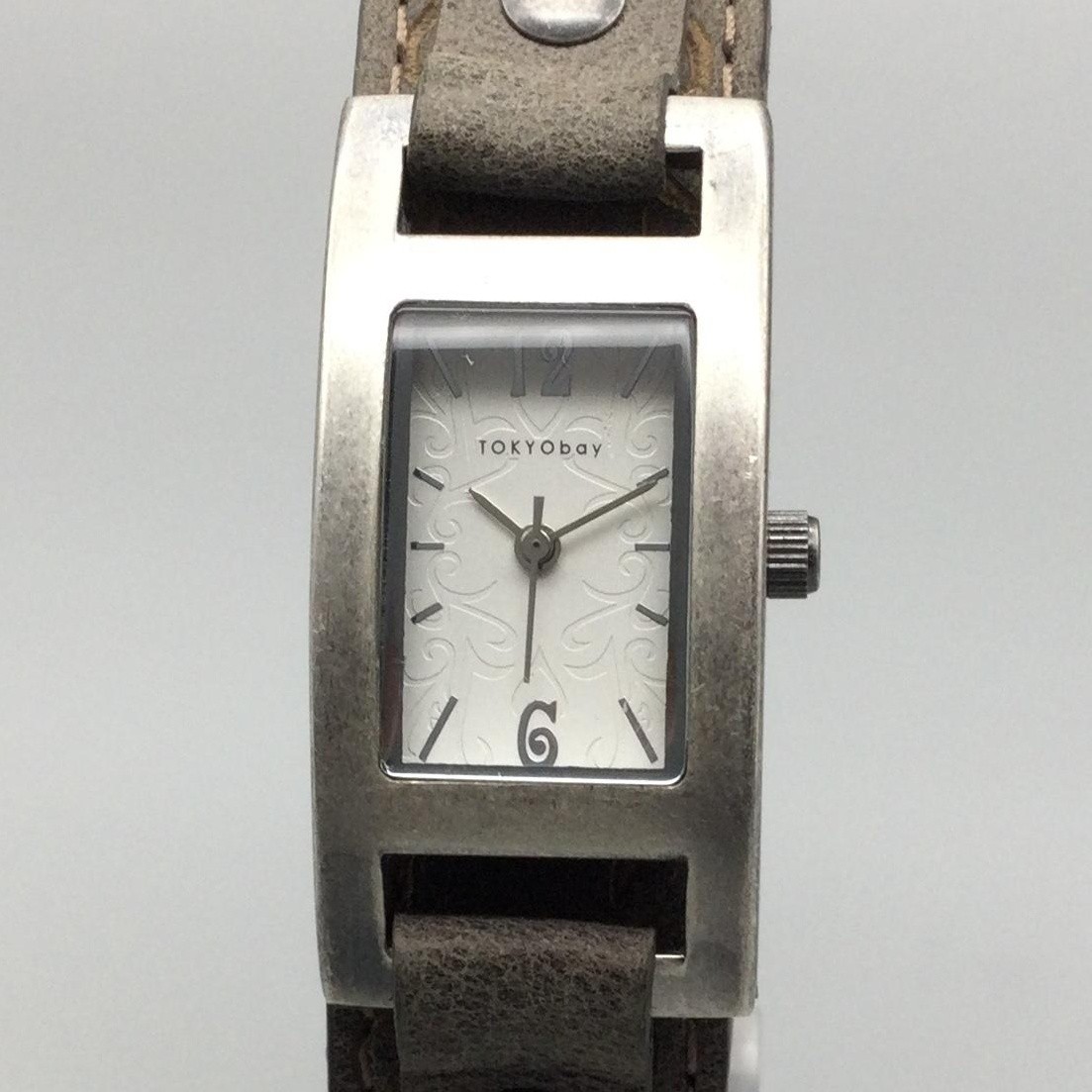 TOKYObay Womens Watch 20mm Silver Tone Brown Leather Cuff Strap New Battery