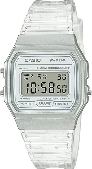 Casio Unisex Quartz Alarm Chronograph Clear Resin 35mm Digital Watch F91WS-7