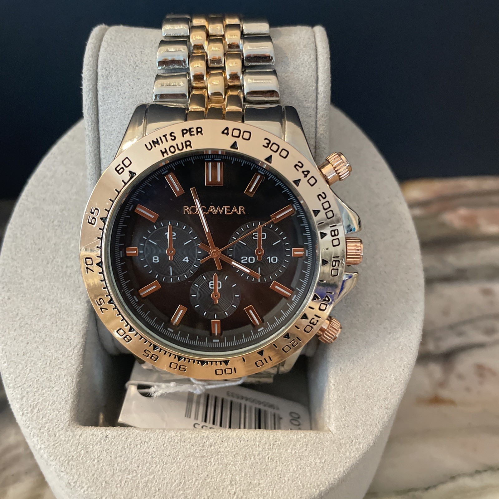 RocaWear Classic Mens Watch Push-Button Band Looks & Runs Great RM9662 New