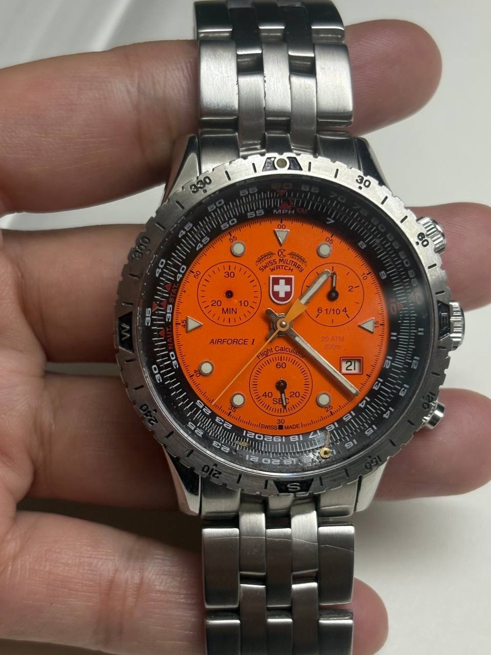 CX Swiss Military Airforce I Orange Dial Sapphire Men’s Chronograph Watch 41mm