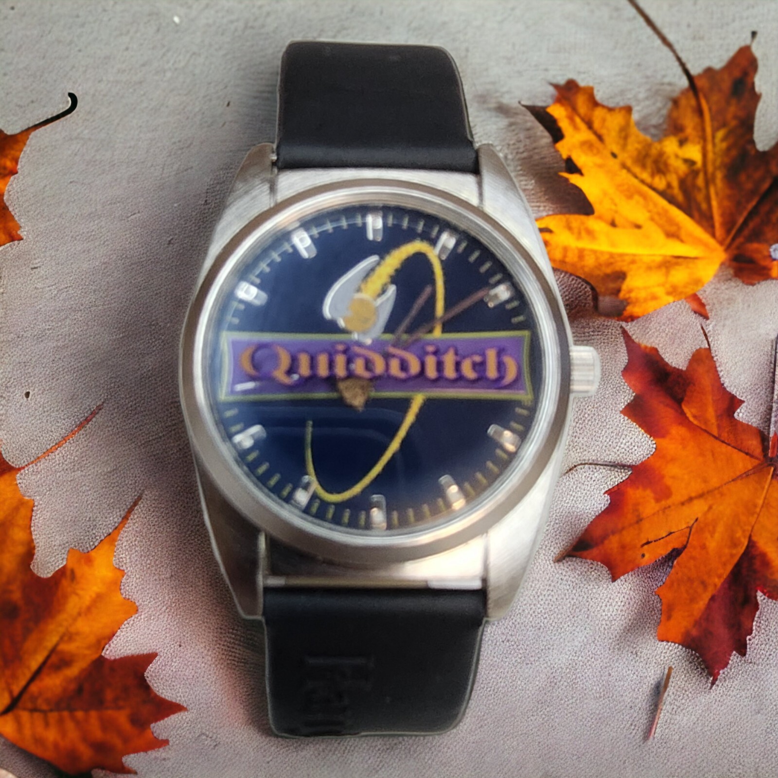 HARRY POTTER Watch Quidditch 32mm Silver Tone SSI Black Leather Band New Battery