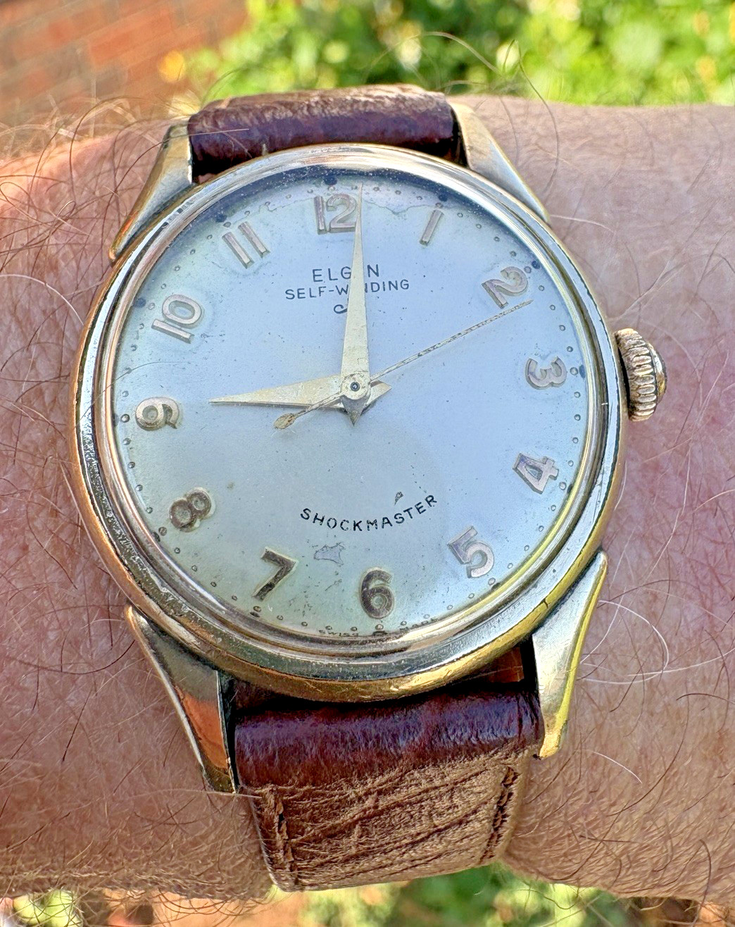 Vintage Elgin Shockmaster Self-Winding 17J 10K RGP Swiss Watch Runs New Crystal