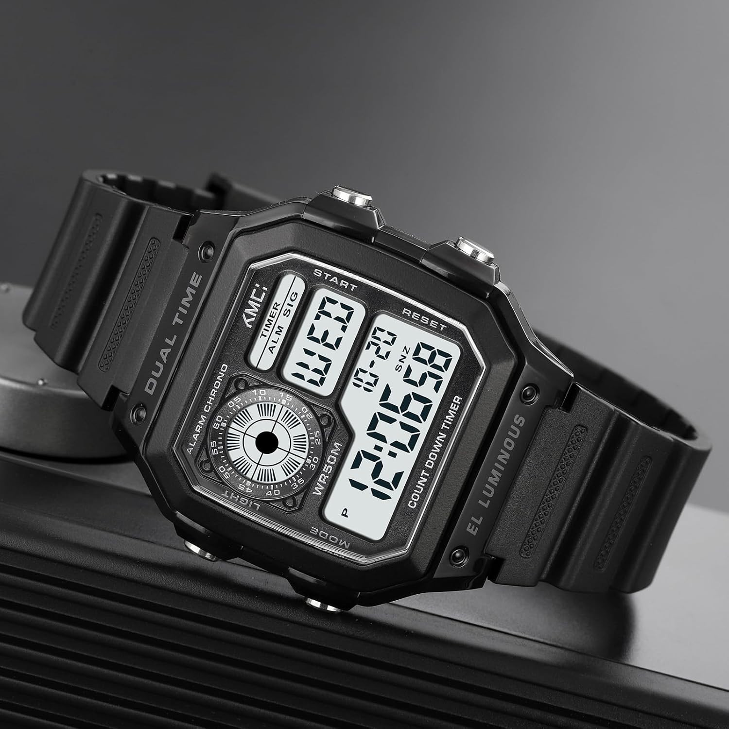 Men’S Digital Multi-Function Watches Dual Time Alarm Stopwatch Countdown Backlig