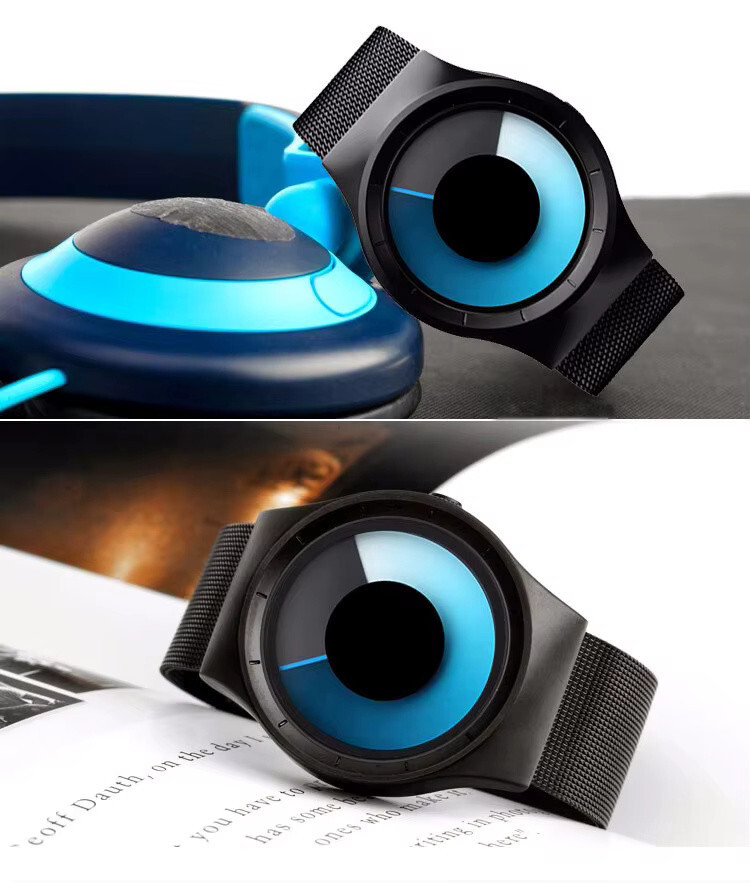 Numberless Watch – Liquid Blue Display – Fathers Day Gift Novelty Unique Unisex