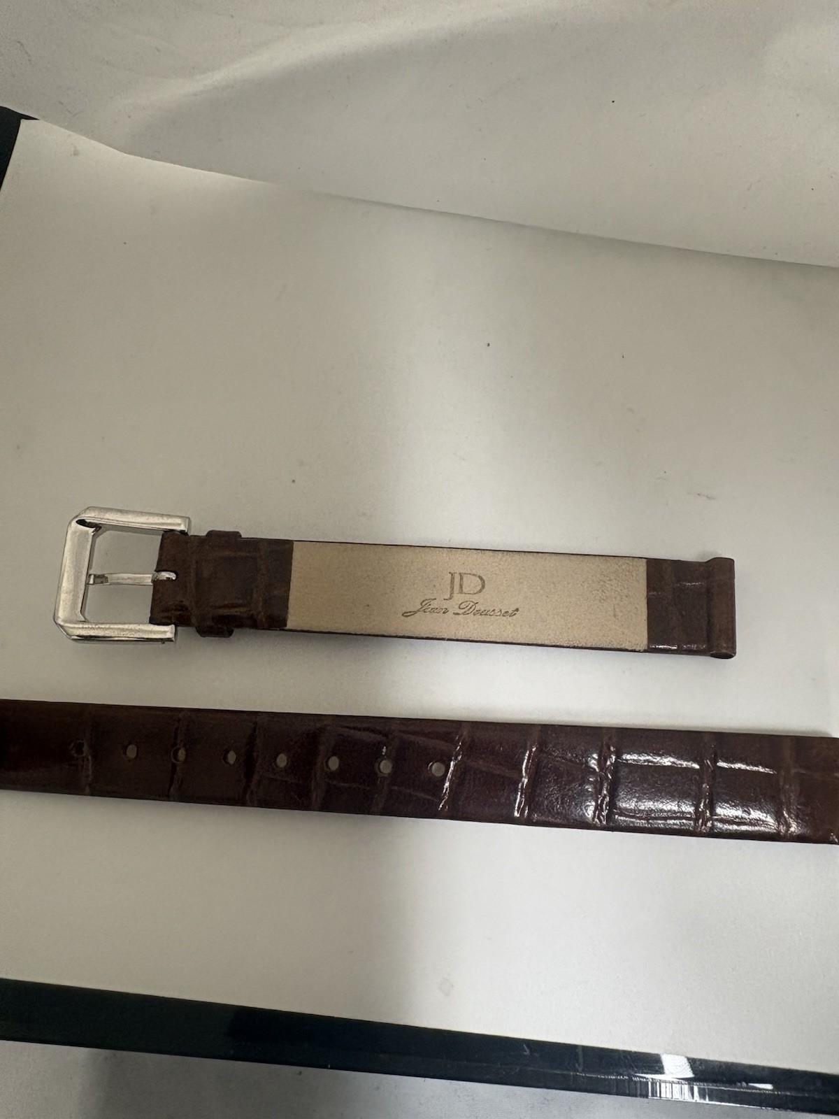 Jean Dousset Brown Genuine Leather Band Rhinestone Buckle Women 12mm