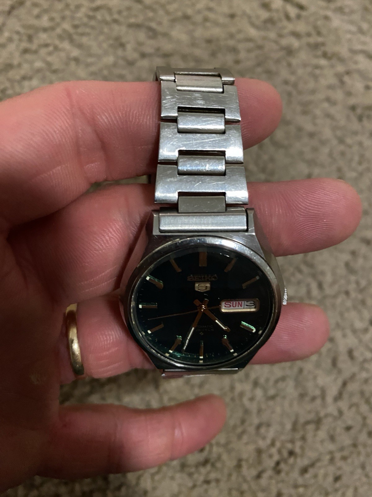 Seiko 5 Men’s Automatic Day/Date Green Dial 6319-8120 Watch 36mm Vintage – WORKS