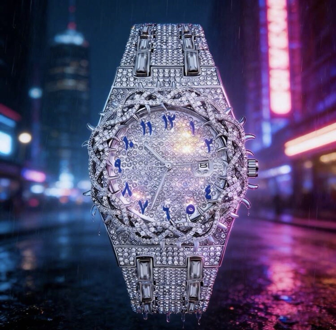 Men’s Quartz Iced Out Moissanite Stone Watch – Diamond Encrusted Strap