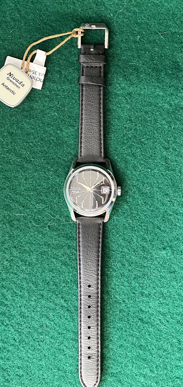 Nivada Grenchen Antarctic Spider Black Dial, classic 35mm size, New, Never Worn