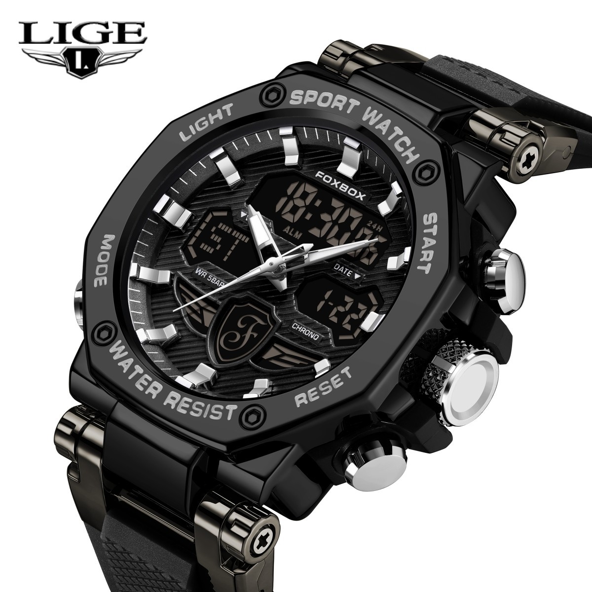 Men Watch Big Dial Quartz Digital Analog Luminous Waterproof Sport Wristwatch