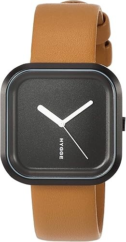 HYGGE HGE020092 Men’s Watch Brown Leather Band Black Case No Hour Marks NEW