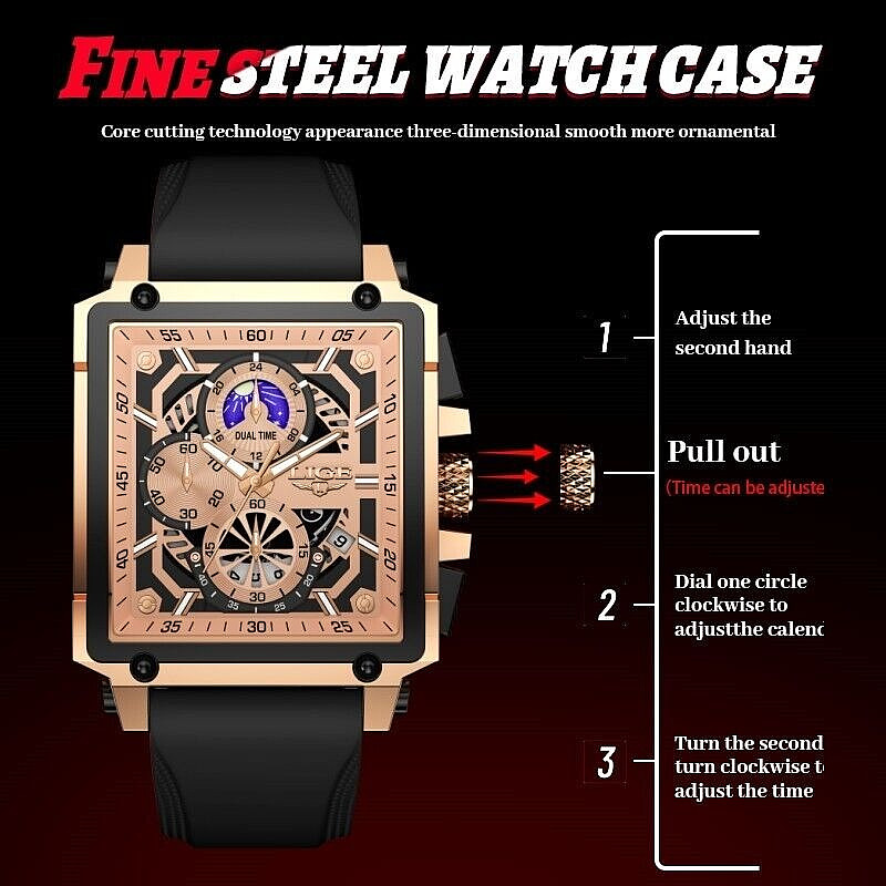 LIGE Men Watch Quartz Luminous Date Moon image 3ATM Waterproof Sport Wristwatch