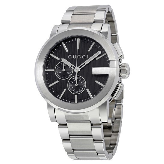 Gucci G Chronograph Black Dial Silver Strap Watch For Men – Model # YA101204