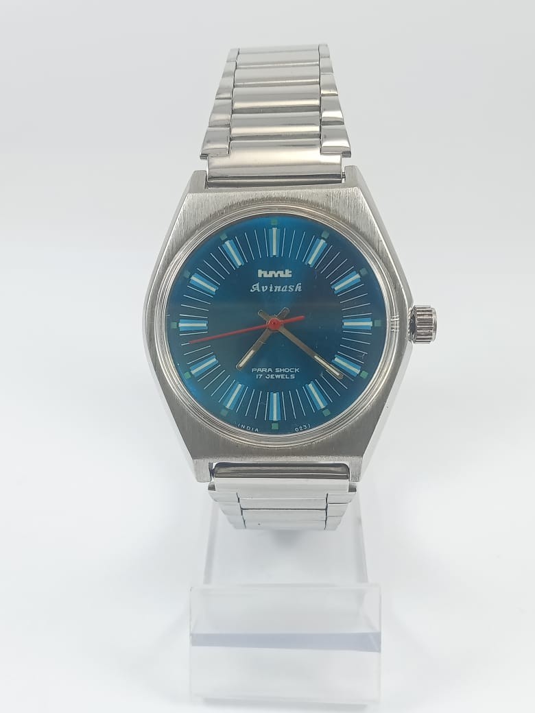 HMT Avinash Para Shock 17 Jewels Blue Dial Manual Wrist Watch