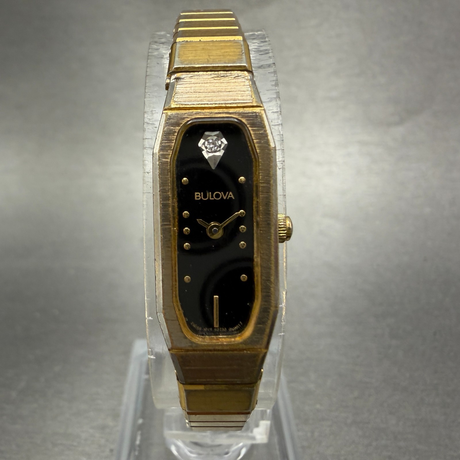 Bulova Watch Women 12mm Black Dial Gold Tone Octagon 92T22 New Battery