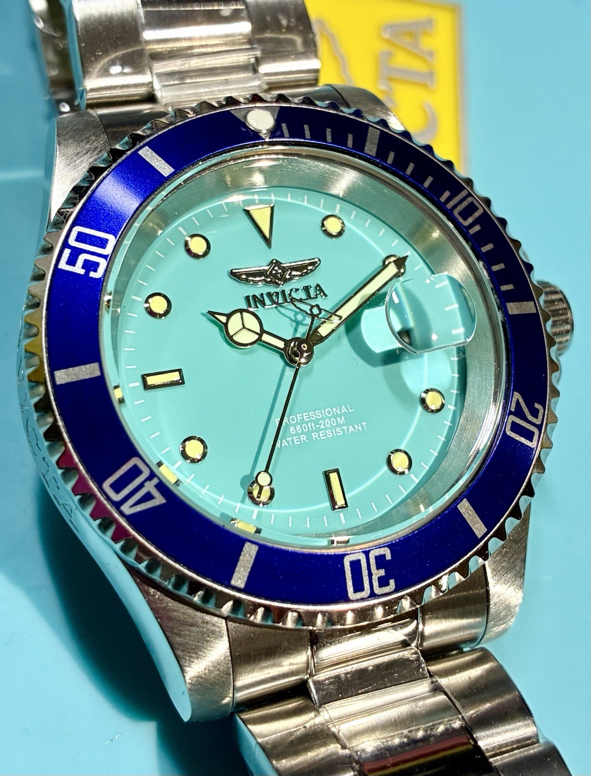 INVICTA PRO DIVER TURQUOISE BLUE BEZEL 40MM STAINLESS STEEL TMI PC32 QUARTZ!