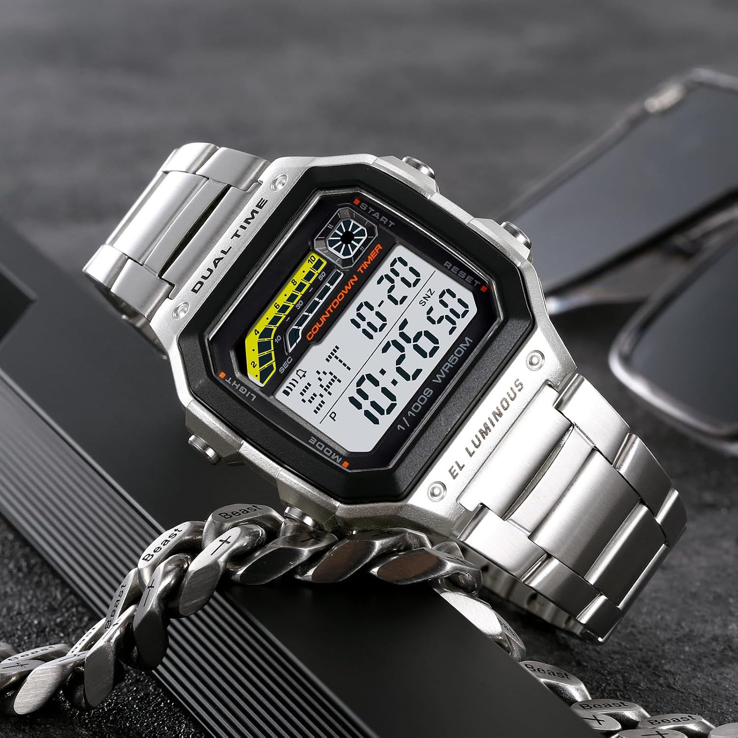 Men’S Digital Multi-Function Watches Dual Time Alarm Stopwatch Countdown Backlig