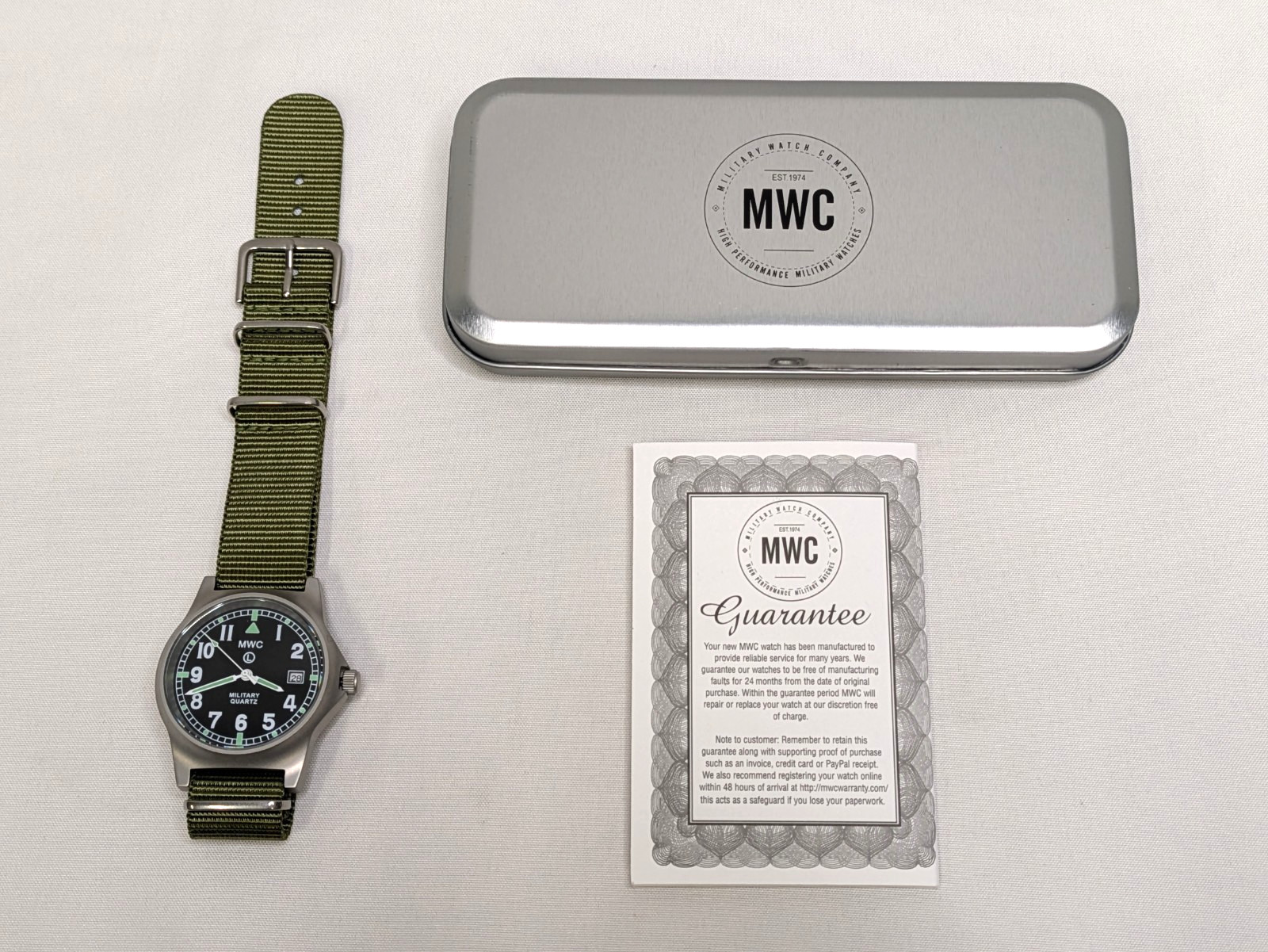 MWC G10LM 50M Date Window 2025 Military Watch Army Green Strap – NEW