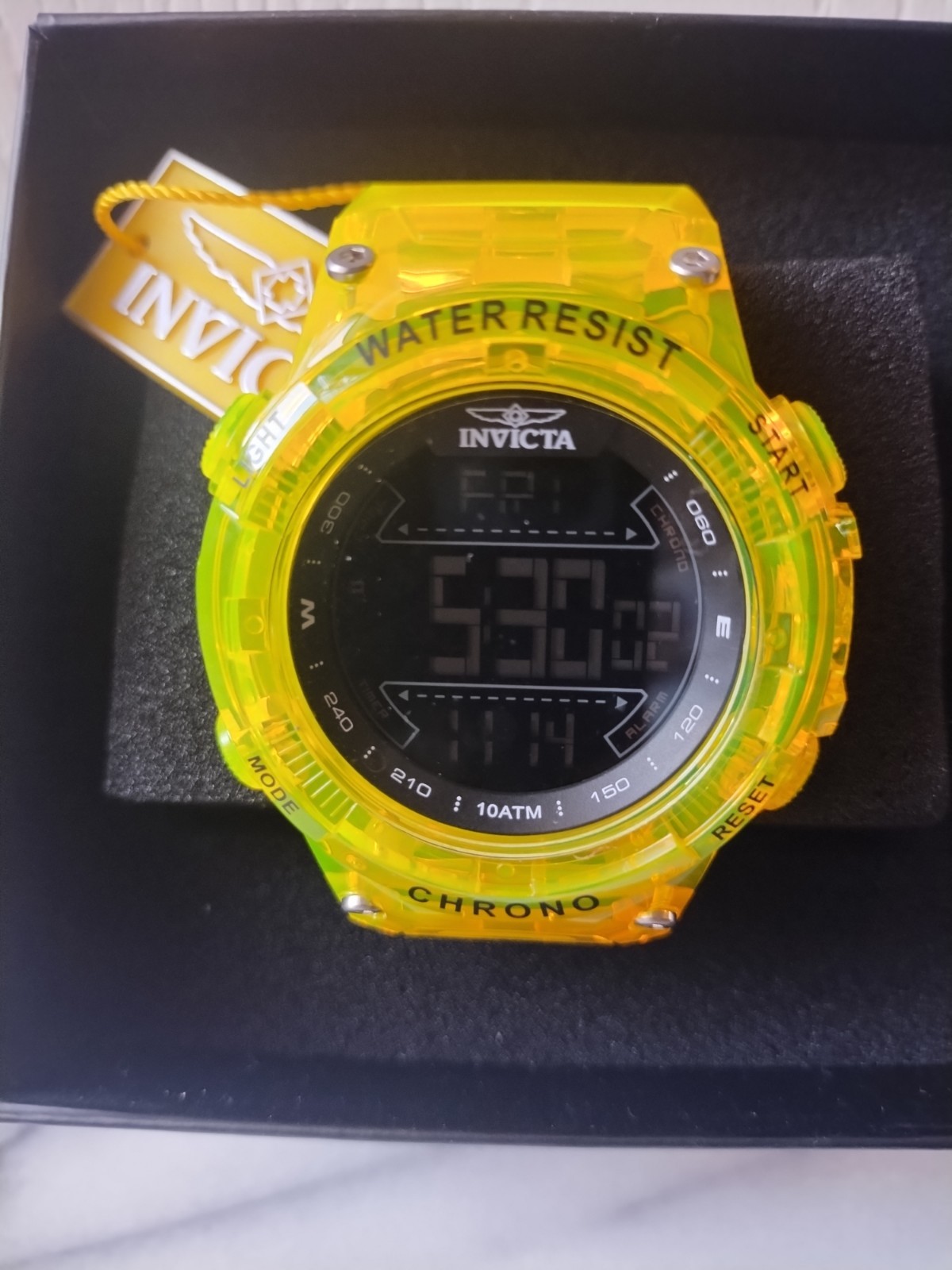 Invicta Men’s Waterproof 217399 Black Dial Yellow Silicone Band