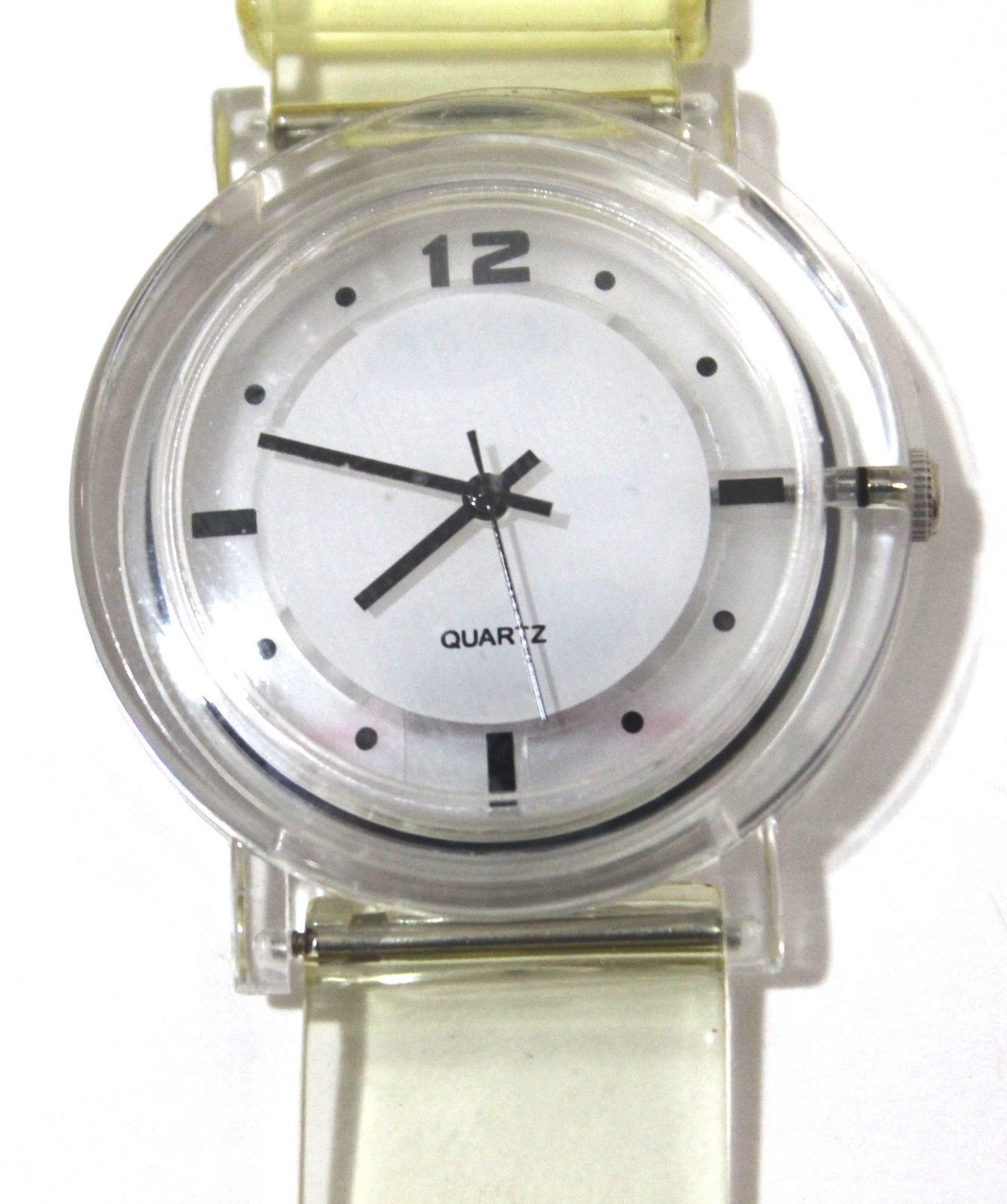 Clear White Yellow Black Plastic Analog Quartz Watch NEW Unisex Wristwatch 9.5”