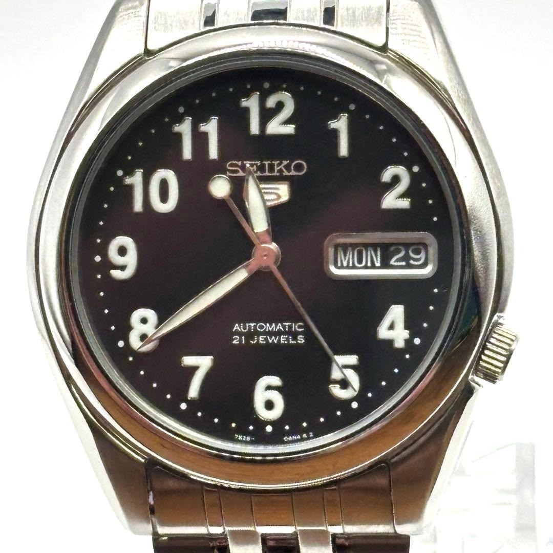 SEIKO 7S26 Automatic Watch Black Dial Day Date Stainless Steel Mens Edition