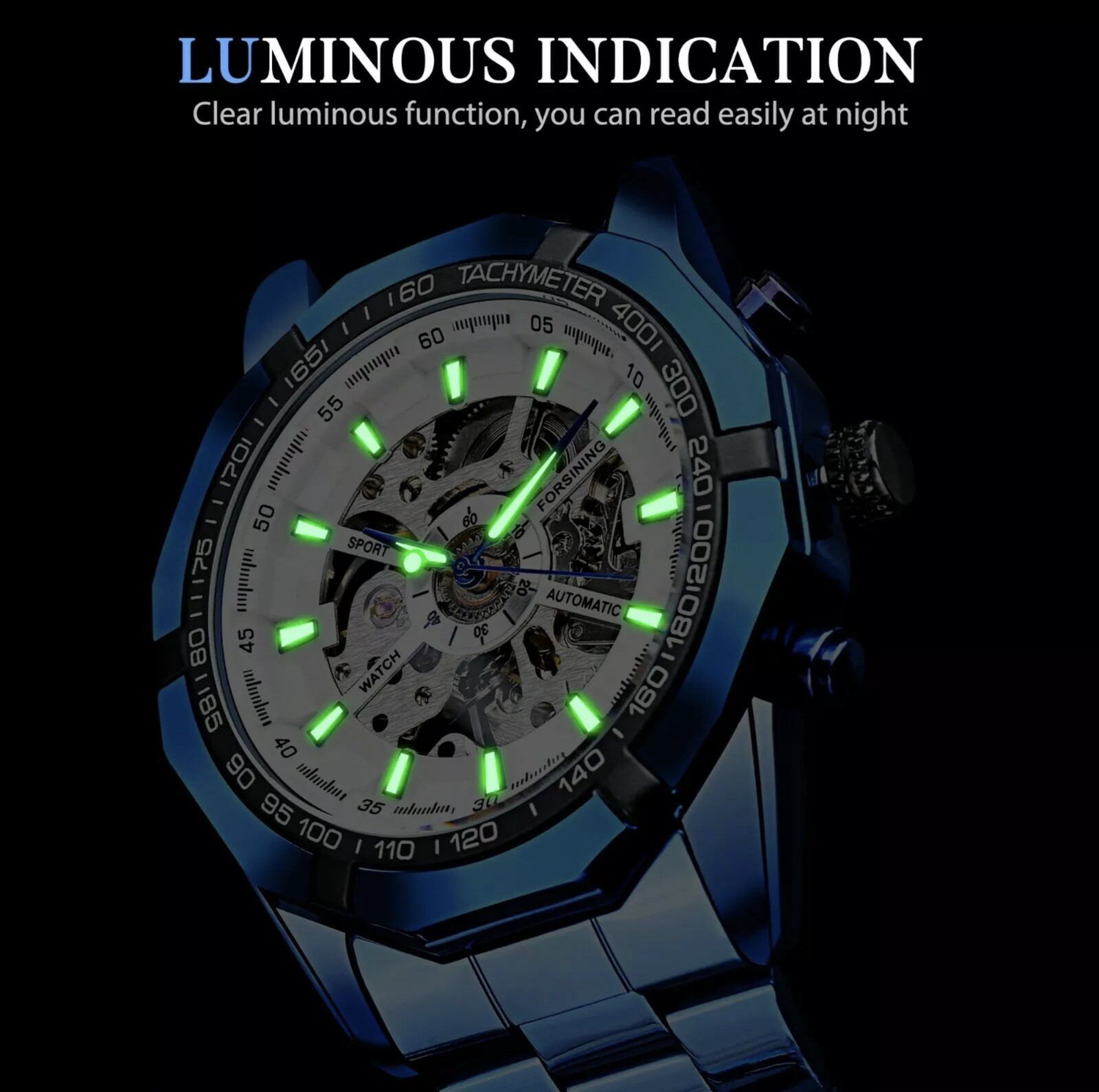 Men’s Watch Skeleton Mechanical Luminous Luxury Waterproof Sport Watch Octagon