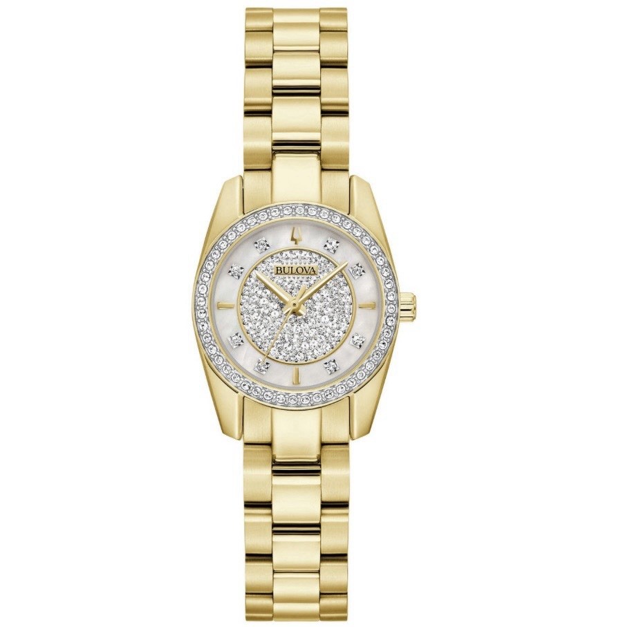 Bulova Classic Pave Gemmed Diamond Stainless Quartz Ladies Watch 98L315