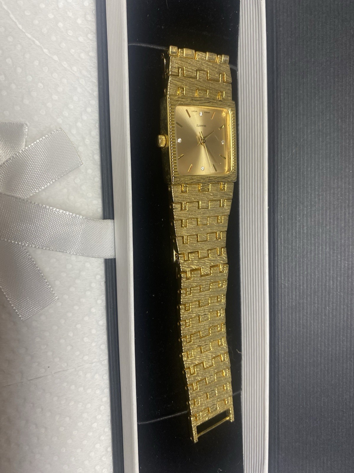 Luxury Quartz Gold plated Rectangle Dress Watch Diamond Accents