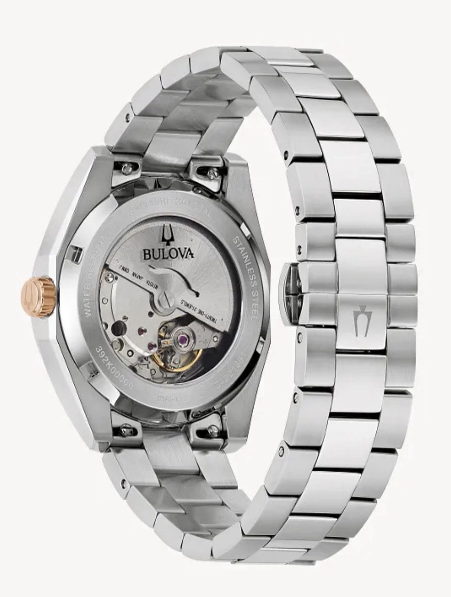 Bulova 98B422 Automatic Red Dial Rose Gold Accents Stainless Steel Men’s Watch