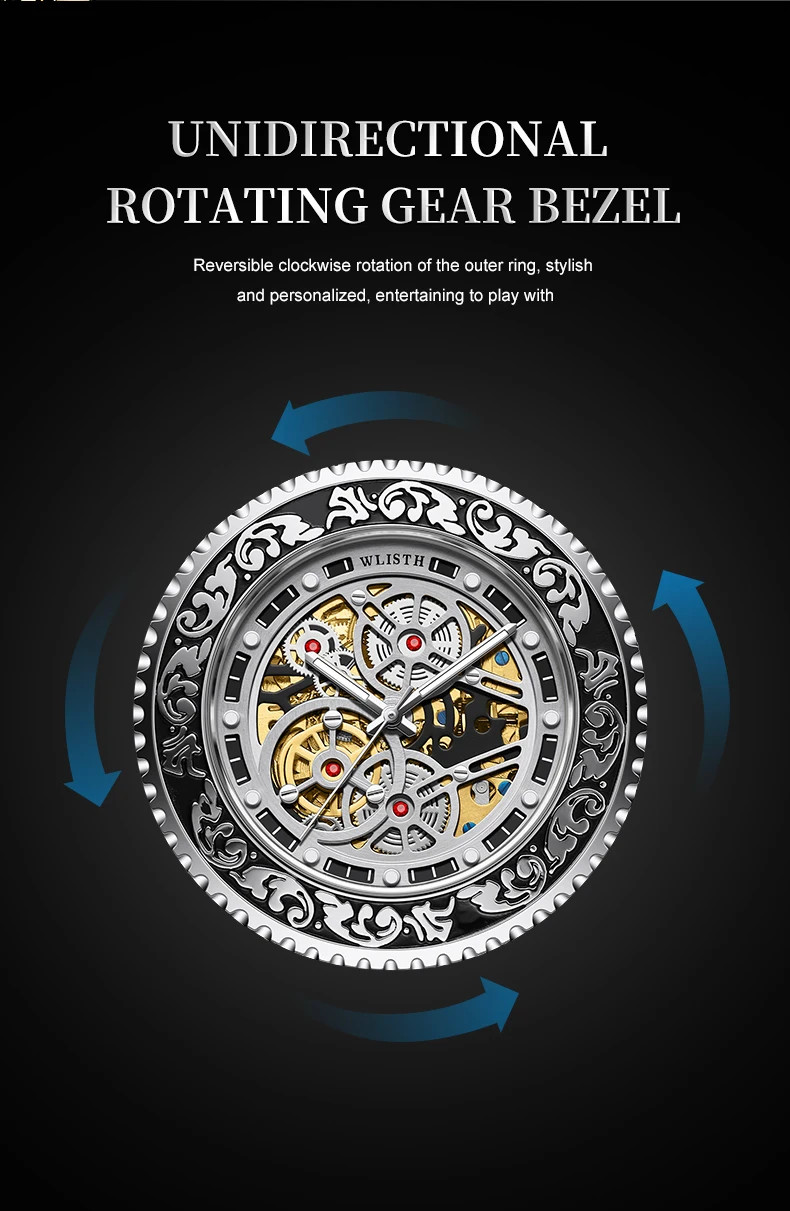Automatic Mechanical Watch For Men Retro Luminous Stainless Steel Strap Reloj