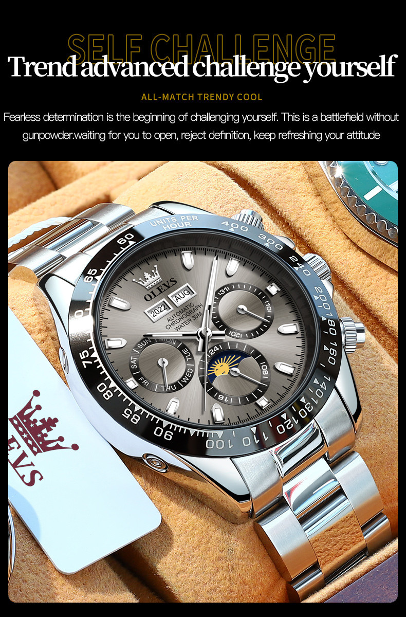OLEVS Men Automatic Mechanical Luxury Stainless Steel Luminous Waterproof Watch
