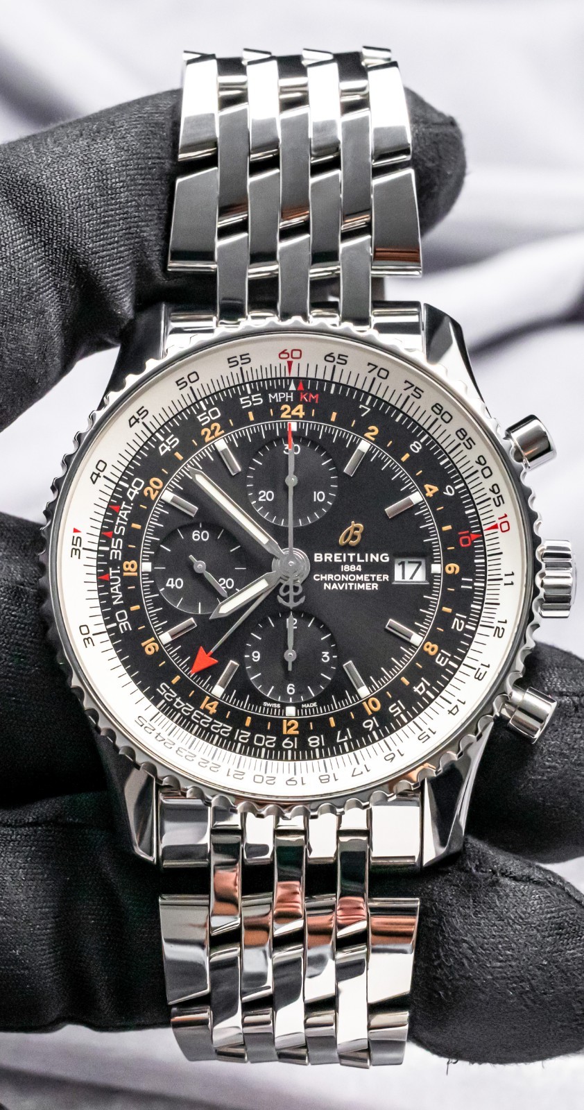 Breitling Navitimer Chronograph GMT 46 mm Black Dial World Bracelet Steel A24322