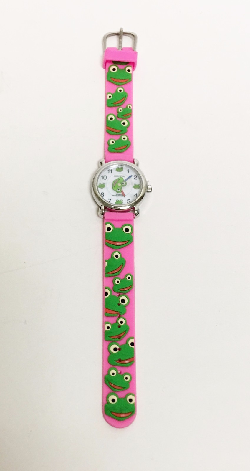 NEW GENEVA SILVER TONE,PINK,PURPLE,GRAY SILICONE BAND,GREEN FROG, WATCH CH-41