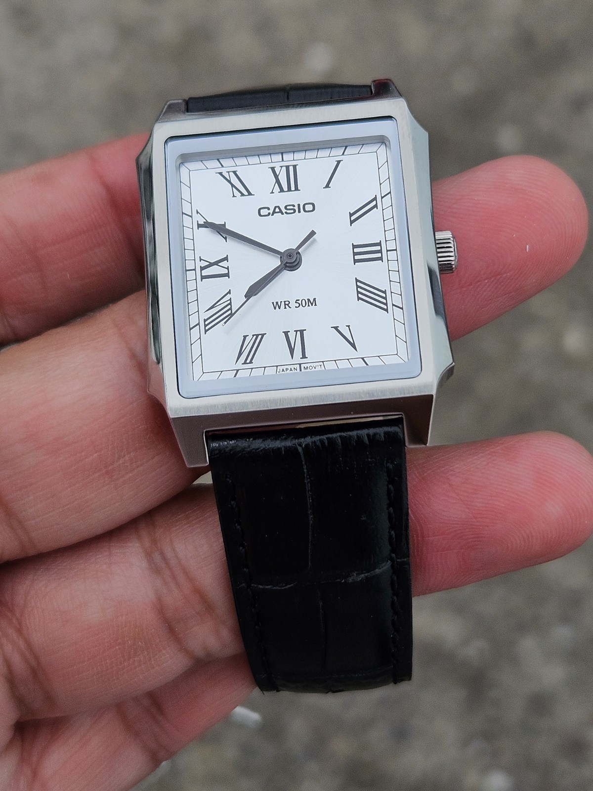 Casio MTP-B190L-7BV Tank Watch White Dial Leather Strap NEW 2026 Roman 50M