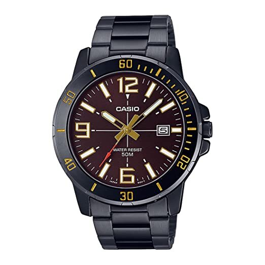 Casio Brown Dial Black Stainless Steel Men’s Analog Watch-MTP-VD01B-5BVUDF
